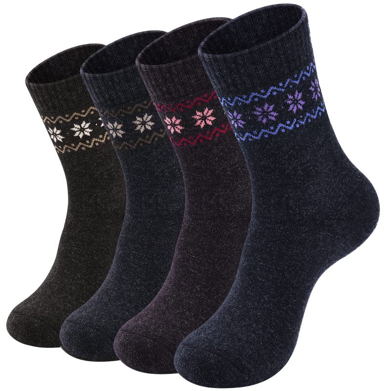 NinetoFiveLife Pack of 4 Womens Merino Wool Socks Winter Hiking Socks Knit Outdoor Recreation Warm Soft and Comfortable Size 5 to 9 - Image 1